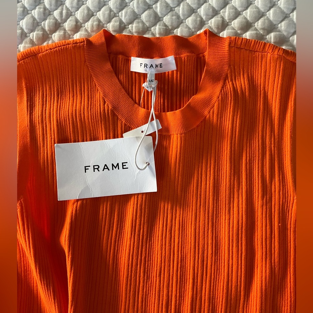 Frame Women’s Orange Ribbed Cit Out Sleeveless Top L - Picture 6 of 15